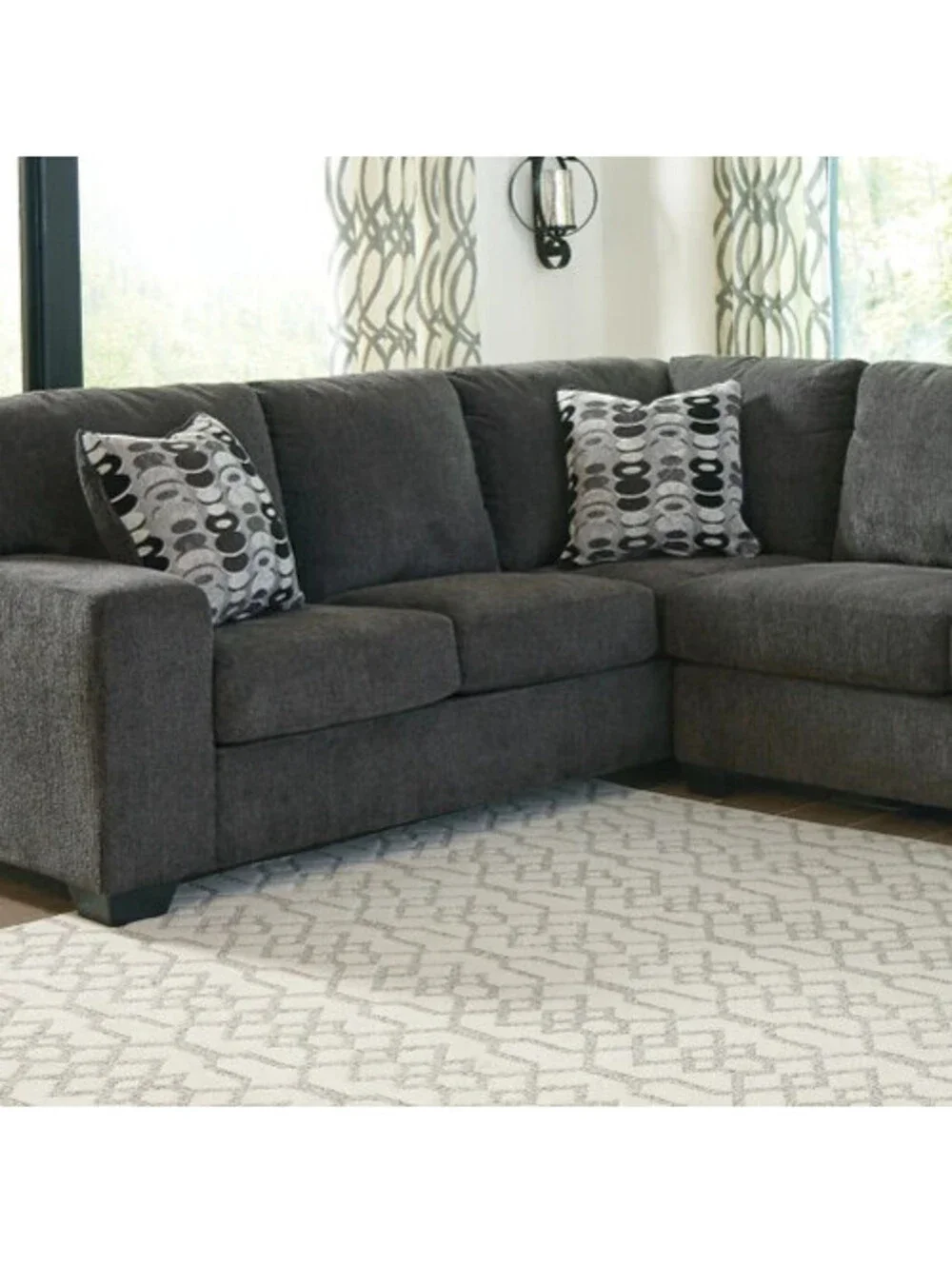 ASHLEY FURNITURE BALLINASLOE DARK GRAY BACK GEOMETRIC DESIGN THROW PILLOW